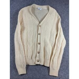 Vintage 80s Lahmar Cardigan Sweater Mens Beige Chunky Knit Fisherman Grandpa XL